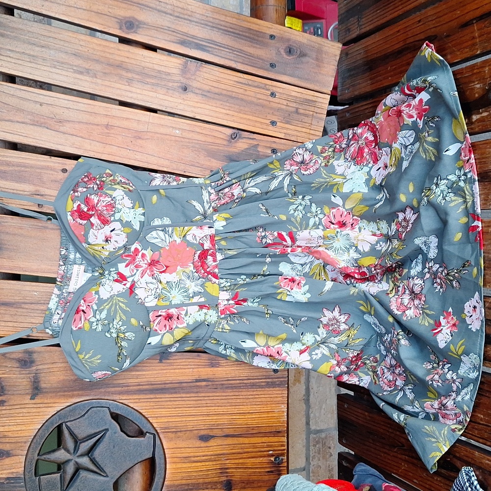 Green floral tropical summer dress